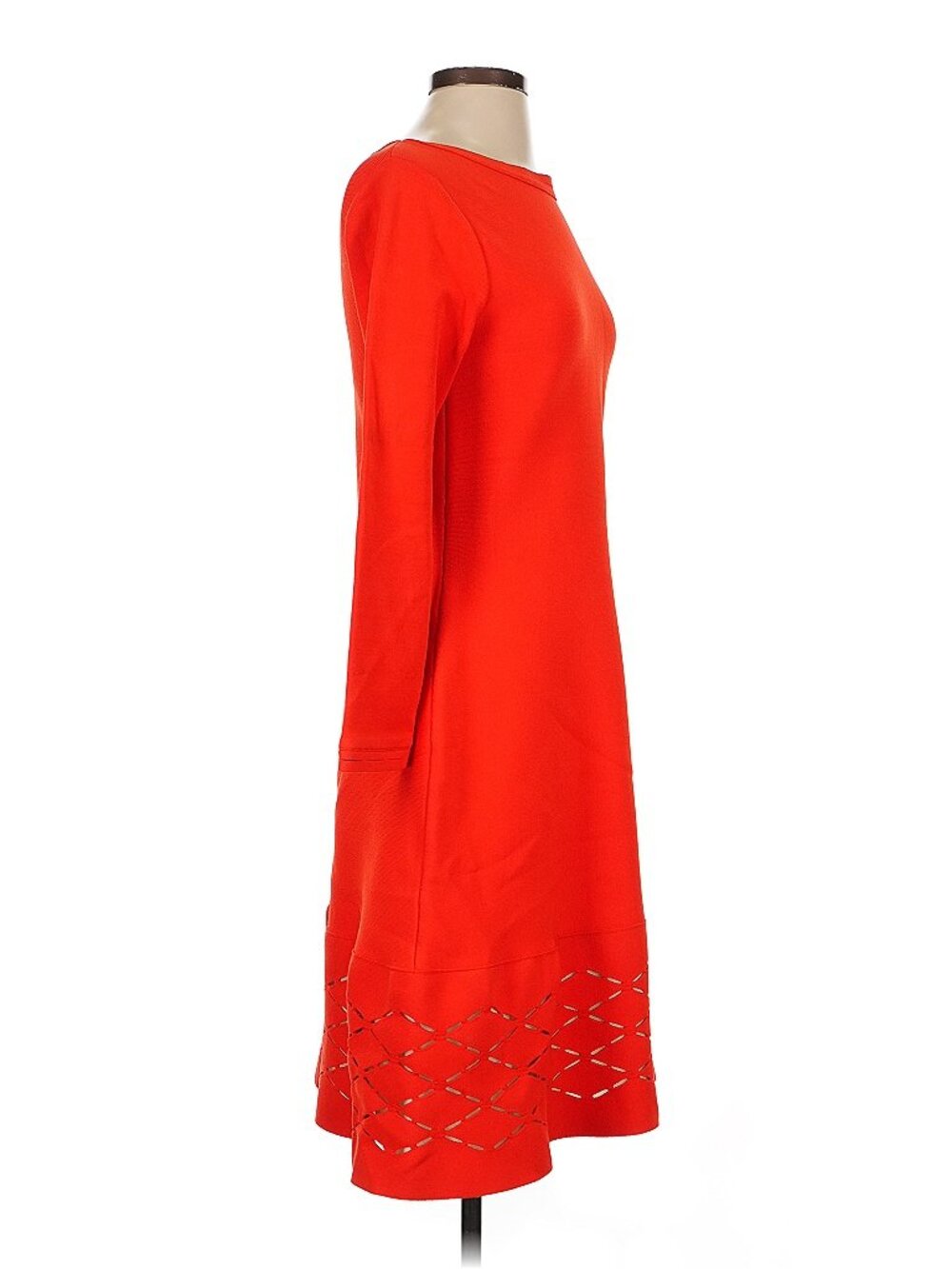 LELA ROSE Laser Cut Hem Knit Dress size Small Red Orange Scallop Hem - Picture 4 of 5